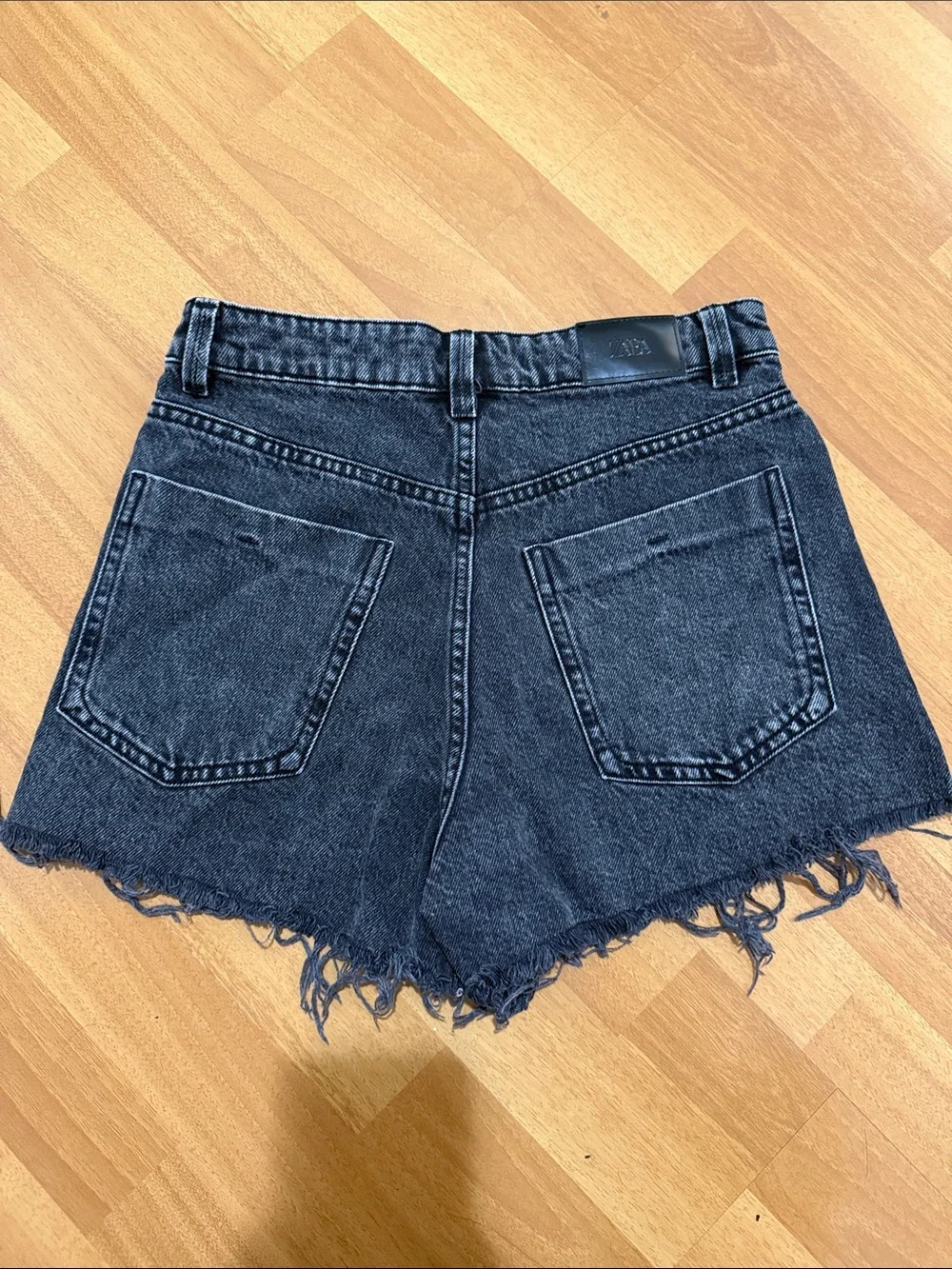 Zara Black Washed High-Rise Frayed Hem Denim Shorts